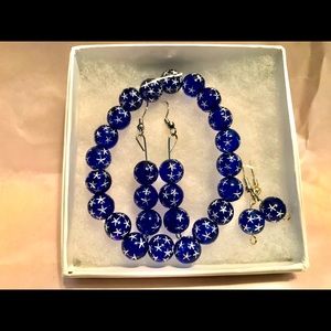 BLUE AND SILVER BRACELET AND EARRINGS SET
